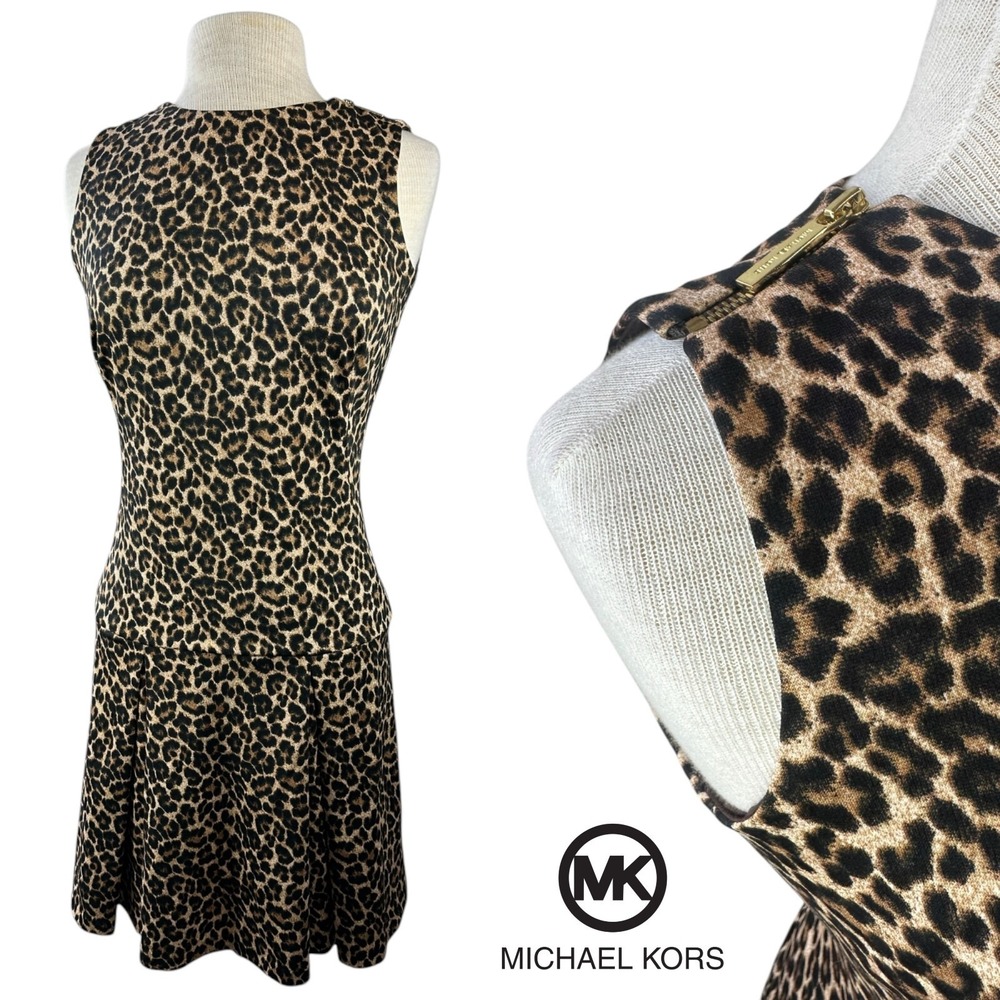 Michael Kors Leopard Print Dress Sleeveless Pleated Skirt Zipper Shoulder Size 2 - Picture 16 of 16
